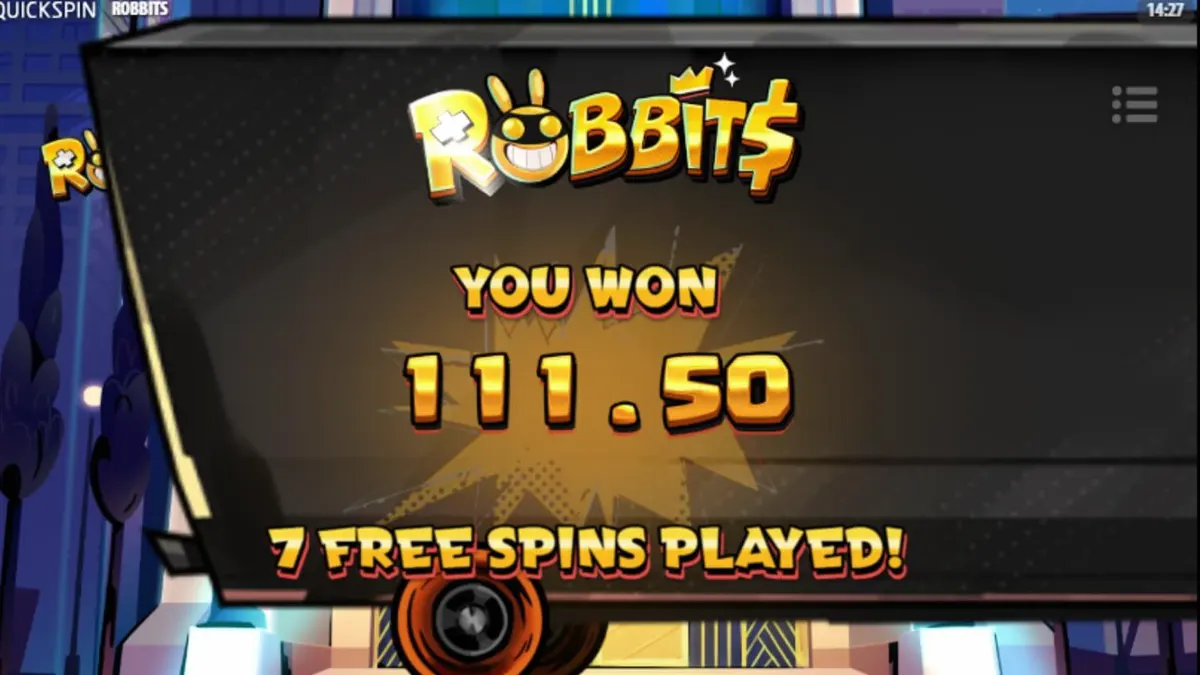 Tampilan visual permainan slot Robbits dengan karakter kelinci kriminal dan elemen kasino.